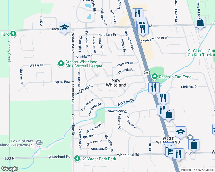 map of restaurants, bars, coffee shops, grocery stores, and more near 237 Hollybrook Drive in Whiteland