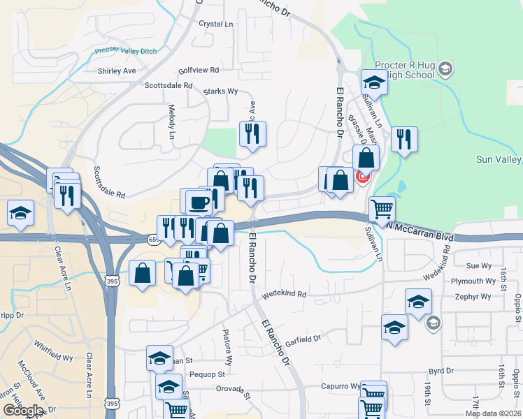 map of restaurants, bars, coffee shops, grocery stores, and more near 3231 Sterling Ridge Circle in Sparks