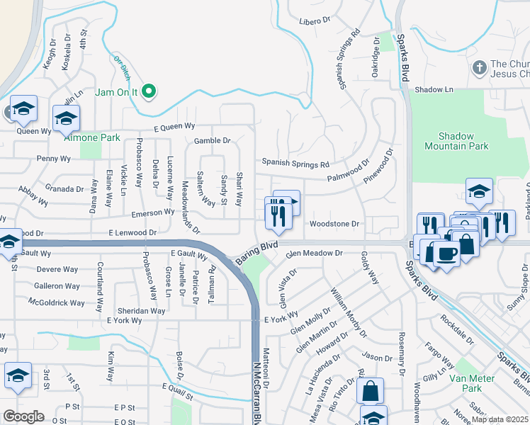 map of restaurants, bars, coffee shops, grocery stores, and more near 3123 Bristle Branch Drive in Sparks