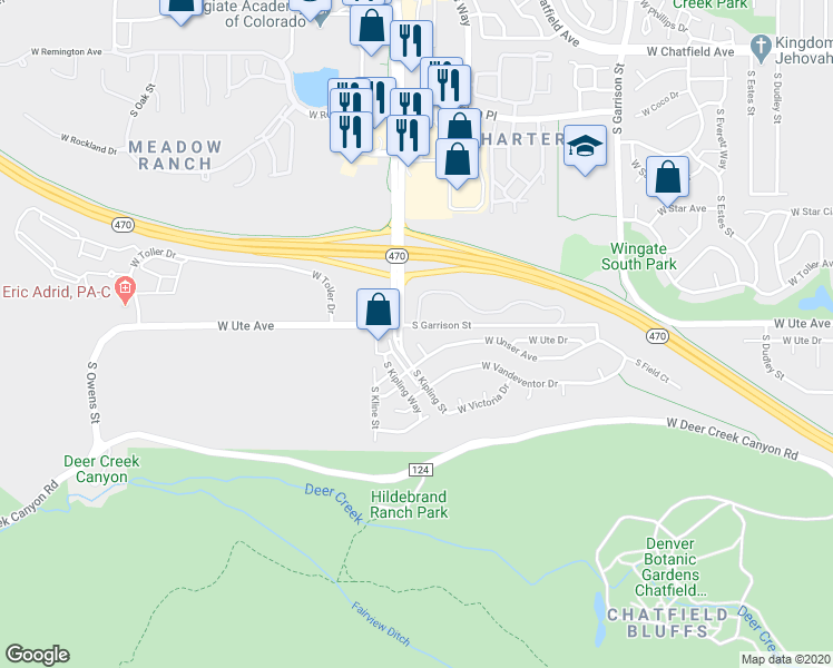 map of restaurants, bars, coffee shops, grocery stores, and more near 8710 South Jellison Court in Littleton