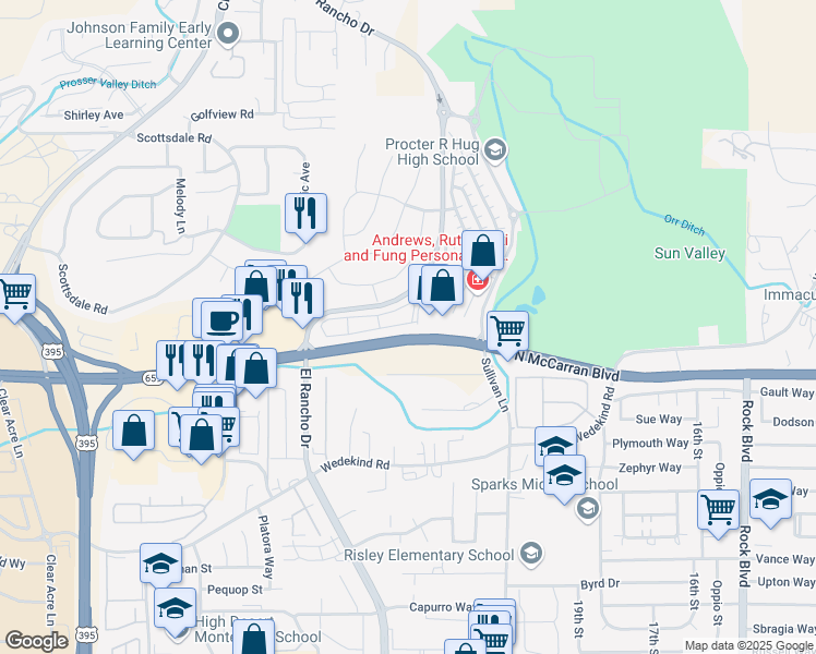 map of restaurants, bars, coffee shops, grocery stores, and more near 3109 Sterling Ridge Circle in Sparks