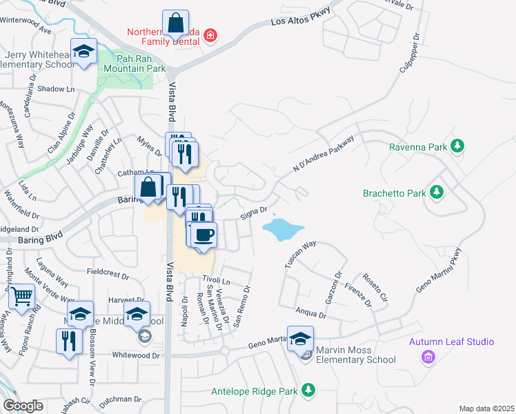 map of restaurants, bars, coffee shops, grocery stores, and more near 2276 Signa Drive in Sparks