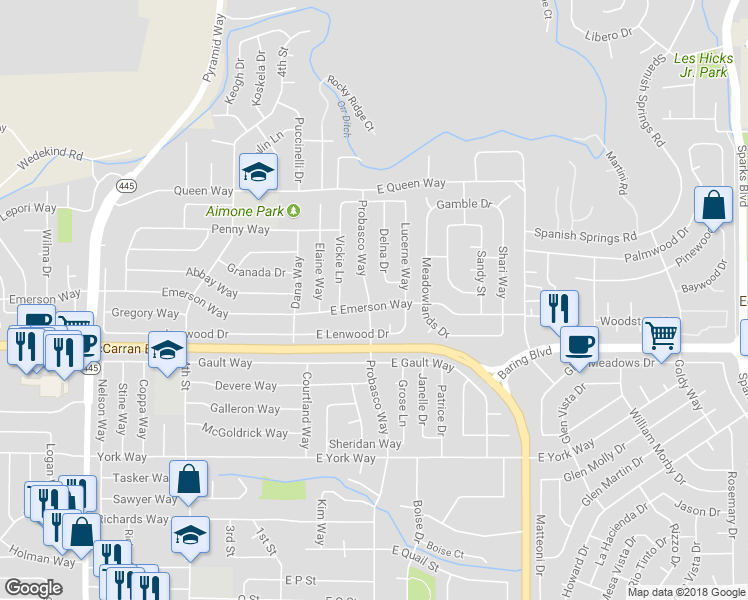 map of restaurants, bars, coffee shops, grocery stores, and more near 3120 Probasco Way in Sparks