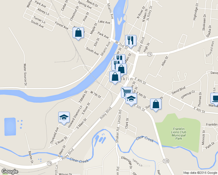 map of restaurants, bars, coffee shops, grocery stores, and more near 543 S Main St in Franklin