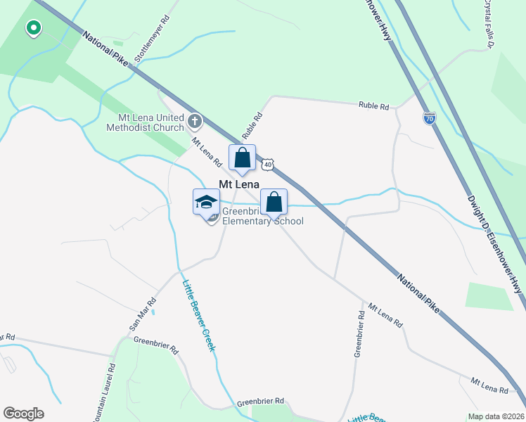 map of restaurants, bars, coffee shops, grocery stores, and more near 21327 Mount Lena Road in Boonsboro