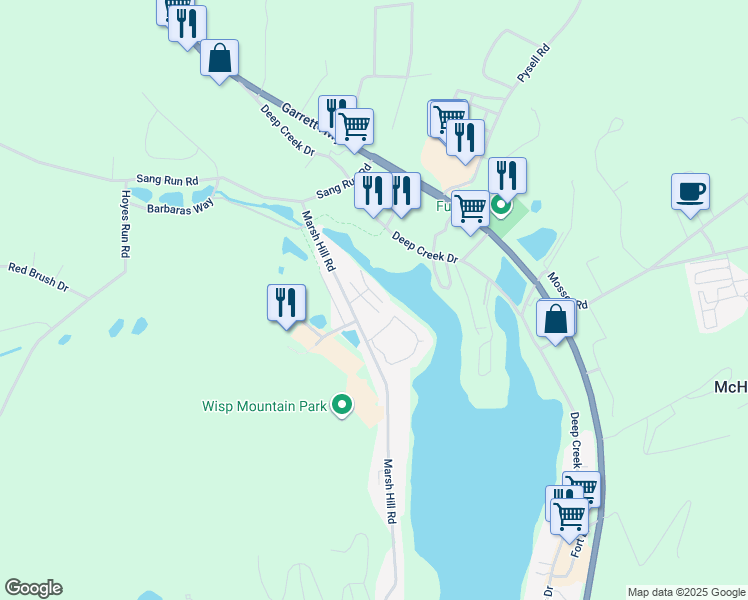 map of restaurants, bars, coffee shops, grocery stores, and more near 257 Marsh Hill Road in McHenry