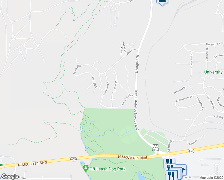 map of restaurants, bars, coffee shops, grocery stores, and more near 3379 Gypsum Road in Reno