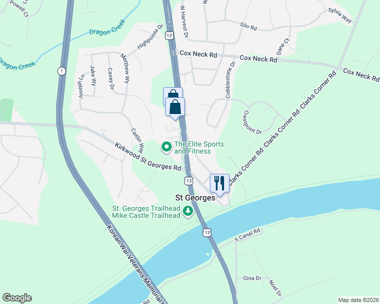 map of restaurants, bars, coffee shops, grocery stores, and more near 210 Broad Street in Saint Georges