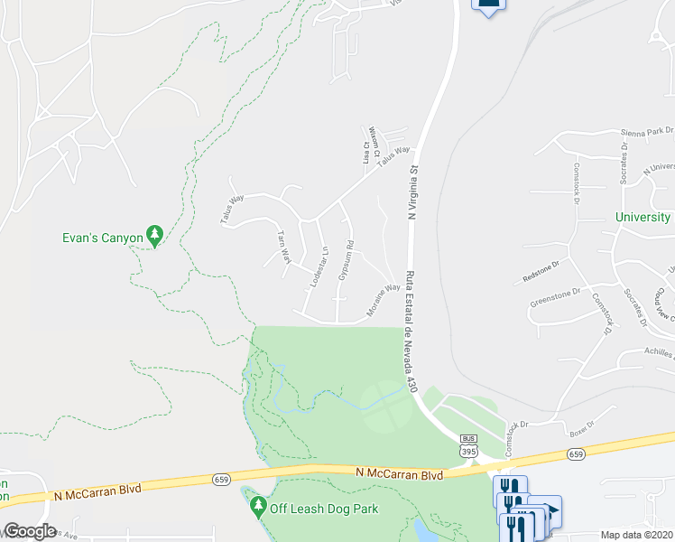 map of restaurants, bars, coffee shops, grocery stores, and more near 3400 Lodestar Lane in Reno