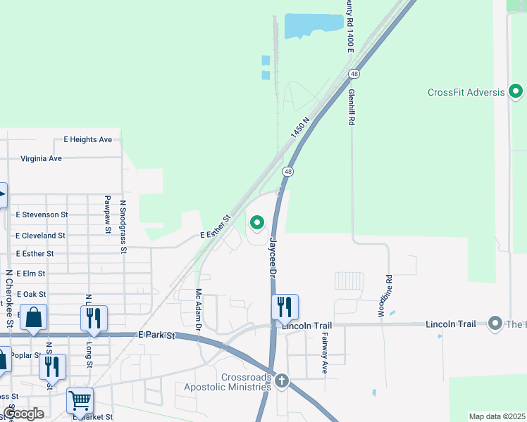 map of restaurants, bars, coffee shops, grocery stores, and more near 920 Mc Adam Drive in Taylorville