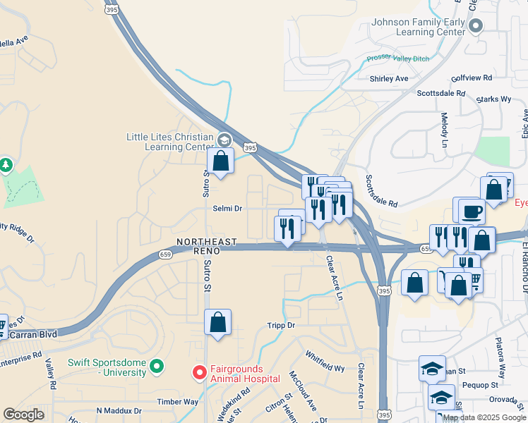 map of restaurants, bars, coffee shops, grocery stores, and more near 856 Tierra Verde East in Reno