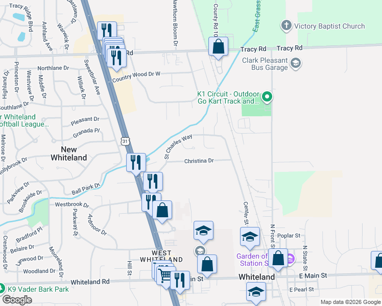 map of restaurants, bars, coffee shops, grocery stores, and more near 249 Lori Ann Drive in Whiteland