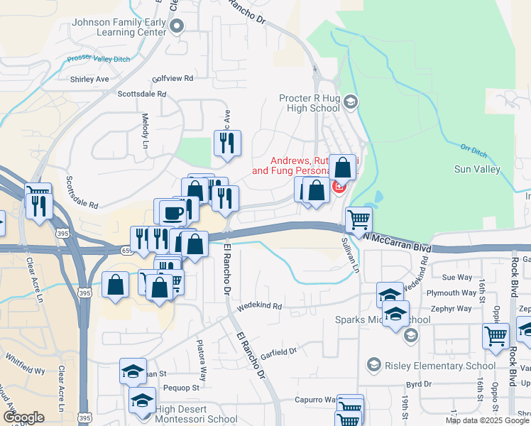 map of restaurants, bars, coffee shops, grocery stores, and more near 3050 Sterling Ridge Circle in Sparks