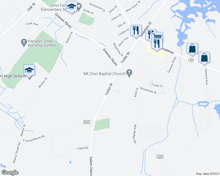 map of restaurants, bars, coffee shops, grocery stores, and more near 124 Yorke Street in Salem