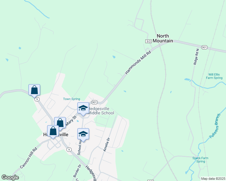 map of restaurants, bars, coffee shops, grocery stores, and more near Hammonds Mill Road in Hedgesville