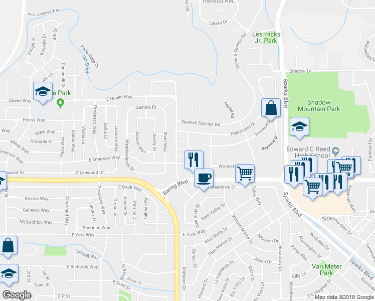 map of restaurants, bars, coffee shops, grocery stores, and more near 3123 Bristle Branch Drive in Sparks
