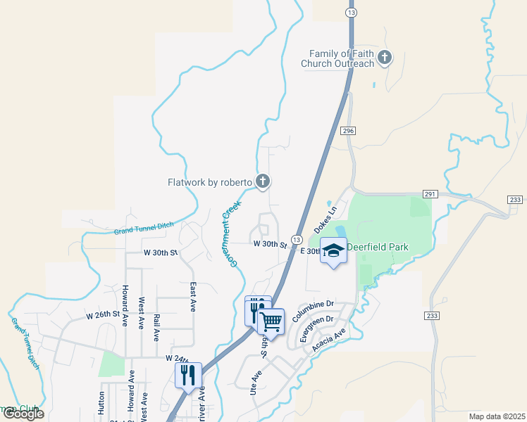map of restaurants, bars, coffee shops, grocery stores, and more near 3054 Coal Mine Avenue in Rifle