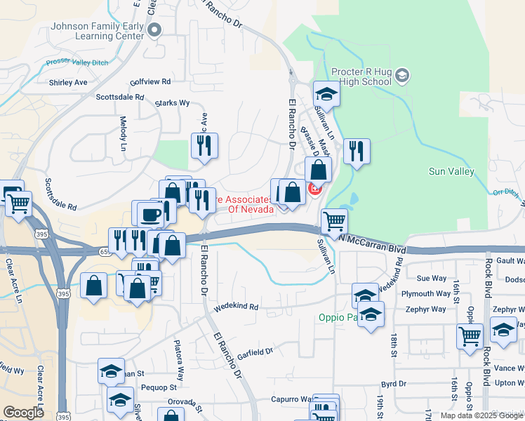 map of restaurants, bars, coffee shops, grocery stores, and more near 3084 Sterling Ridge Circle in Sparks