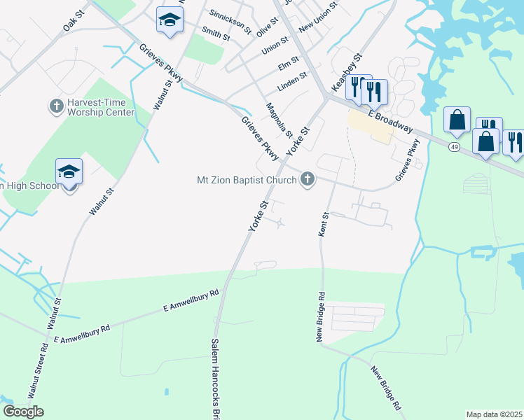 map of restaurants, bars, coffee shops, grocery stores, and more near 124 Yorke Street in Salem