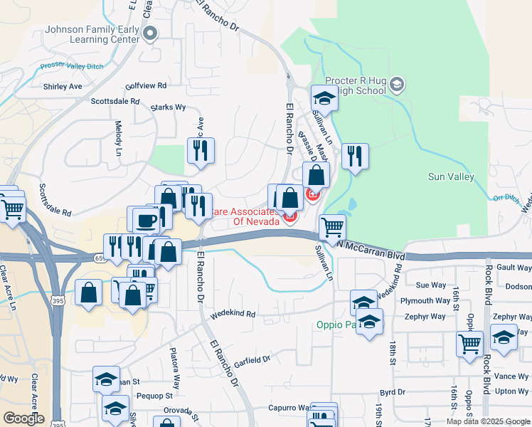 map of restaurants, bars, coffee shops, grocery stores, and more near 3094 Sterling Ridge Circle in Sparks