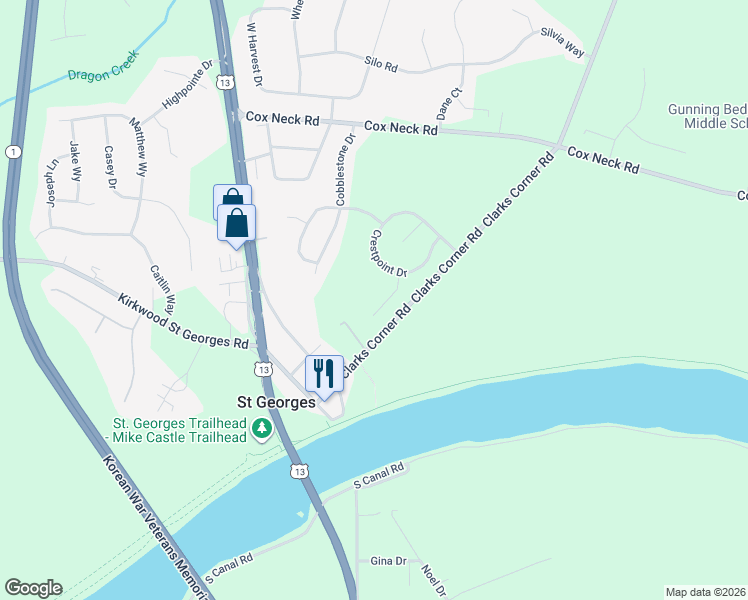map of restaurants, bars, coffee shops, grocery stores, and more near 12 Daltons Mobile Home Park in Bear