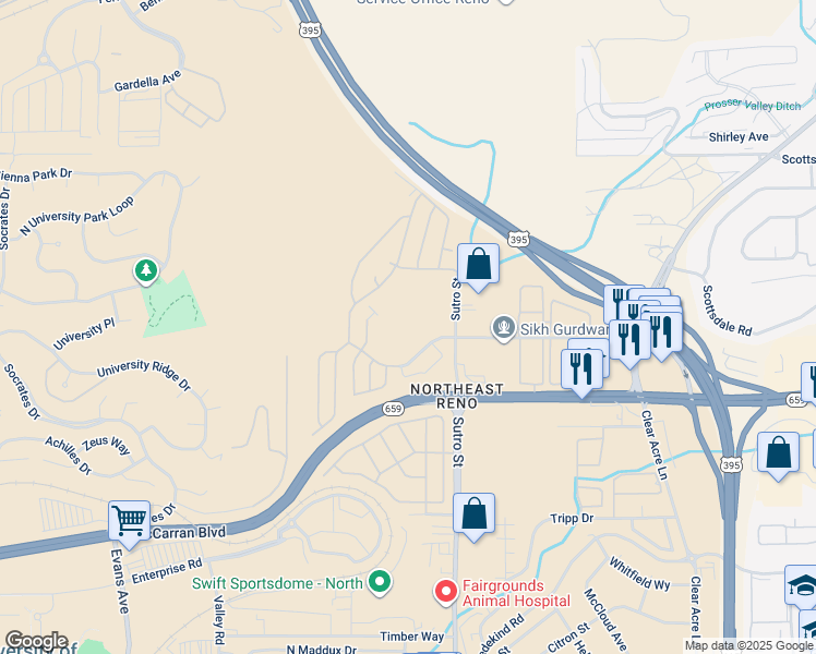 map of restaurants, bars, coffee shops, grocery stores, and more near in Reno