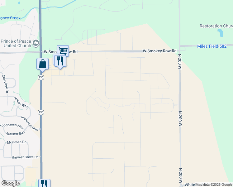 map of restaurants, bars, coffee shops, grocery stores, and more near 5851 North State Road 135 in Bargersville