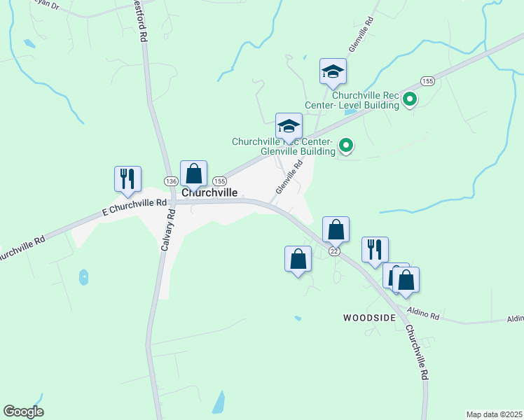 map of restaurants, bars, coffee shops, grocery stores, and more near 2931 Churchville Road in Churchville