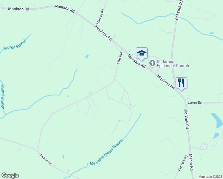 map of restaurants, bars, coffee shops, grocery stores, and more near 15867 Irish Avenue in Monkton