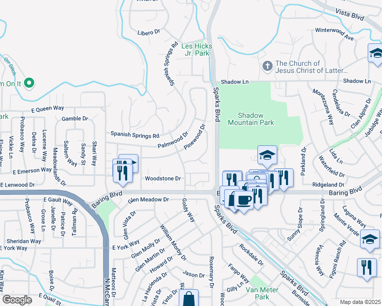 map of restaurants, bars, coffee shops, grocery stores, and more near 1028 Baywood Drive in Sparks