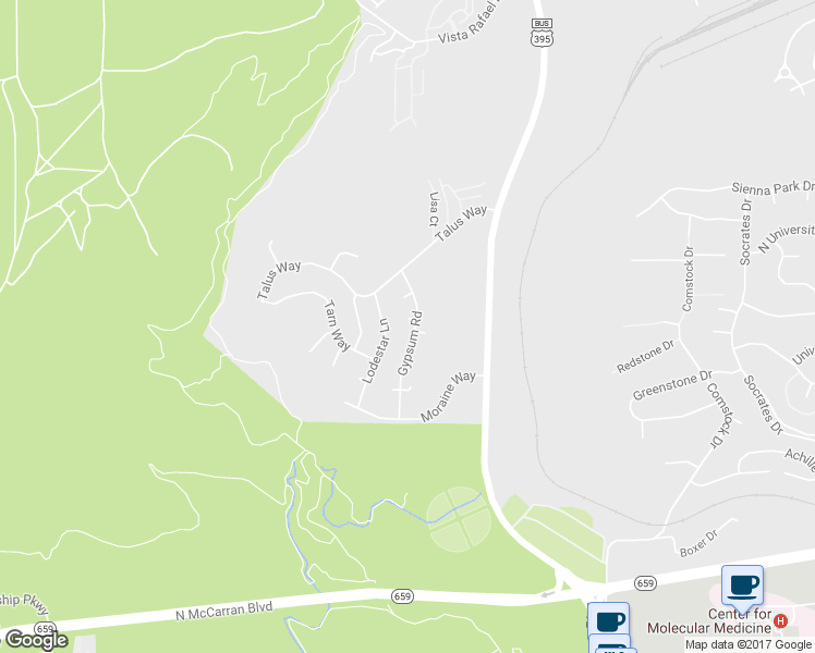 map of restaurants, bars, coffee shops, grocery stores, and more near 3590 Gypsum Road in Reno