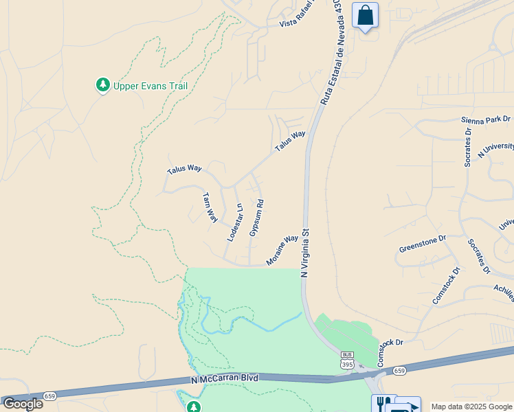 map of restaurants, bars, coffee shops, grocery stores, and more near 3503 Gypsum Road in Reno