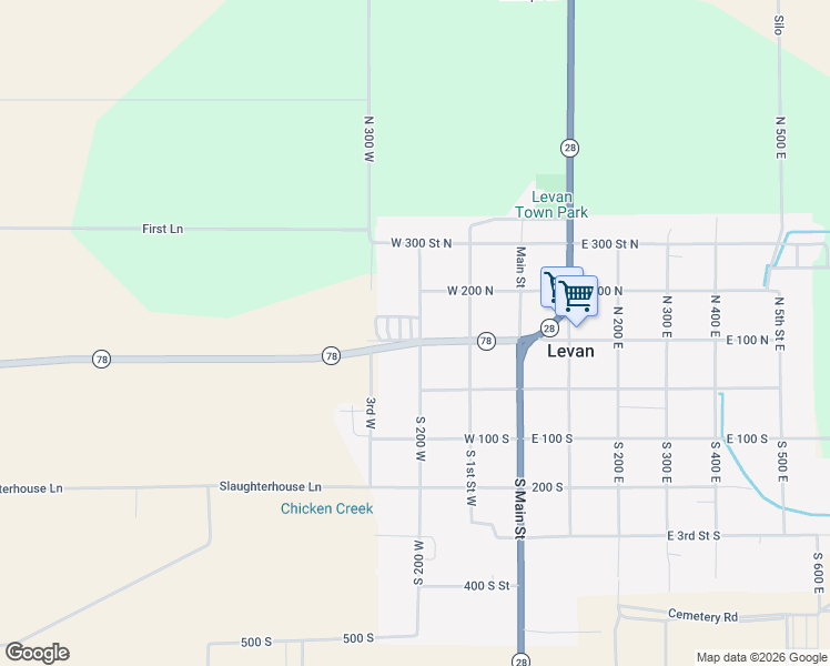 map of restaurants, bars, coffee shops, grocery stores, and more near 160 North 200 West in Levan