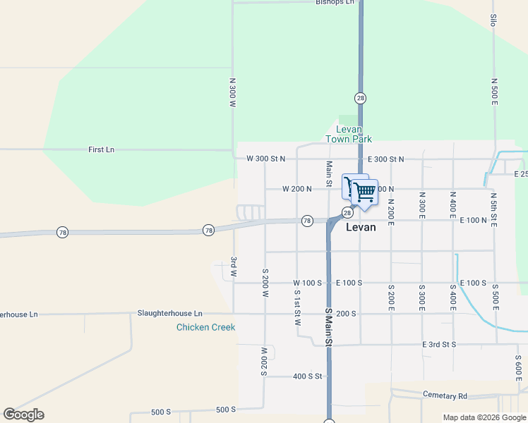 map of restaurants, bars, coffee shops, grocery stores, and more near 161 North 200 East in Levan