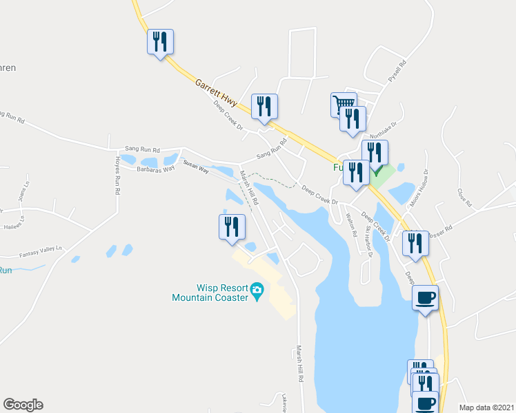 map of restaurants, bars, coffee shops, grocery stores, and more near 149 Marsh Hill Road in McHenry