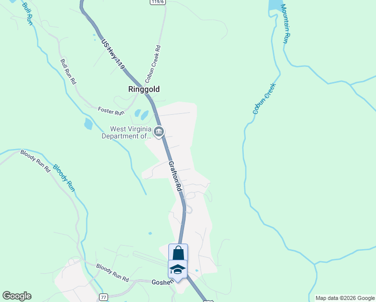 map of restaurants, bars, coffee shops, grocery stores, and more near 1521 Grafton Road in Morgantown