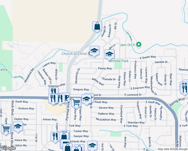 map of restaurants, bars, coffee shops, grocery stores, and more near 461 Steffanie Way in Sparks