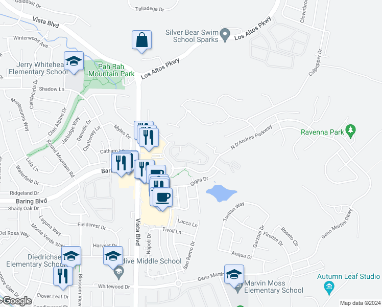 map of restaurants, bars, coffee shops, grocery stores, and more near 2200 North D'Andrea Parkway in Sparks