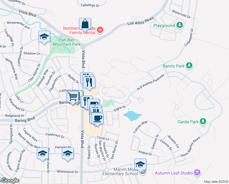 map of restaurants, bars, coffee shops, grocery stores, and more near 2200 North D'Andrea Parkway in Sparks