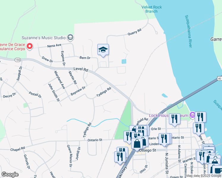 map of restaurants, bars, coffee shops, grocery stores, and more near 849 Tydings Road in Havre de Grace