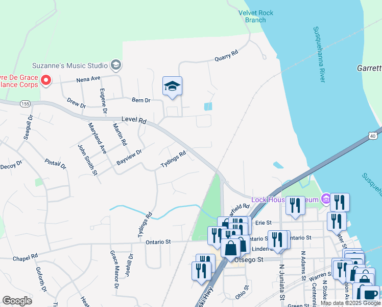 map of restaurants, bars, coffee shops, grocery stores, and more near 849 Tydings Road in Havre de Grace