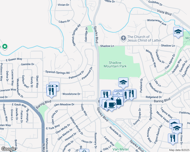 map of restaurants, bars, coffee shops, grocery stores, and more near 1062 Baywood Drive in Sparks
