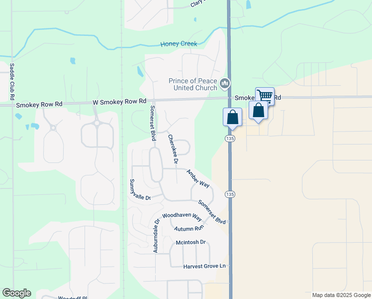 map of restaurants, bars, coffee shops, grocery stores, and more near 3131 Cherokee Circle in Bargersville