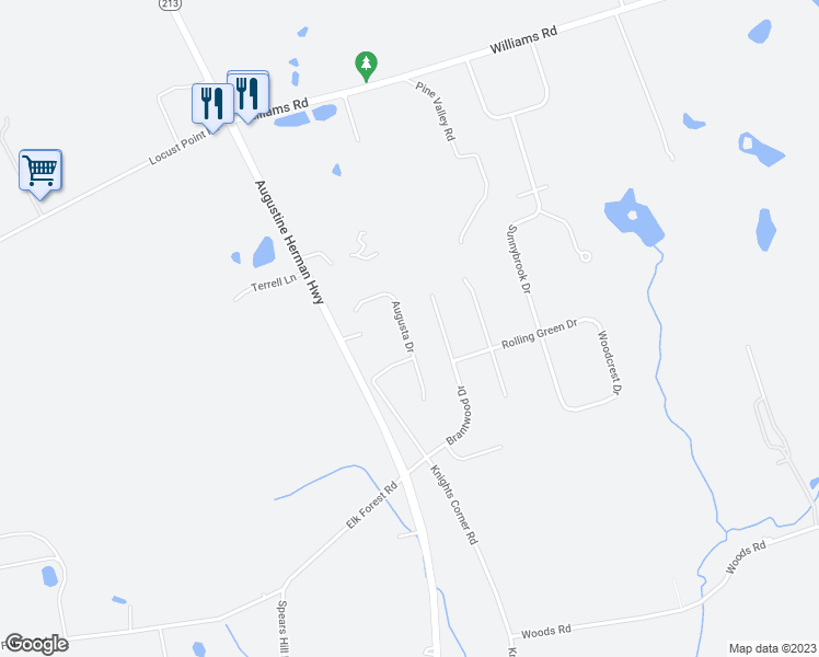 map of restaurants, bars, coffee shops, grocery stores, and more near 36 Augusta Drive in Elkton