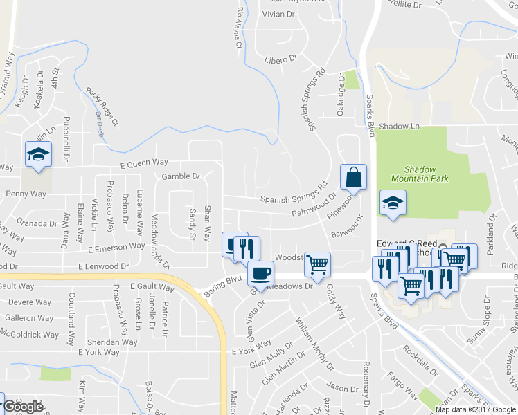 map of restaurants, bars, coffee shops, grocery stores, and more near 878 Palmwood Dr in Sparks