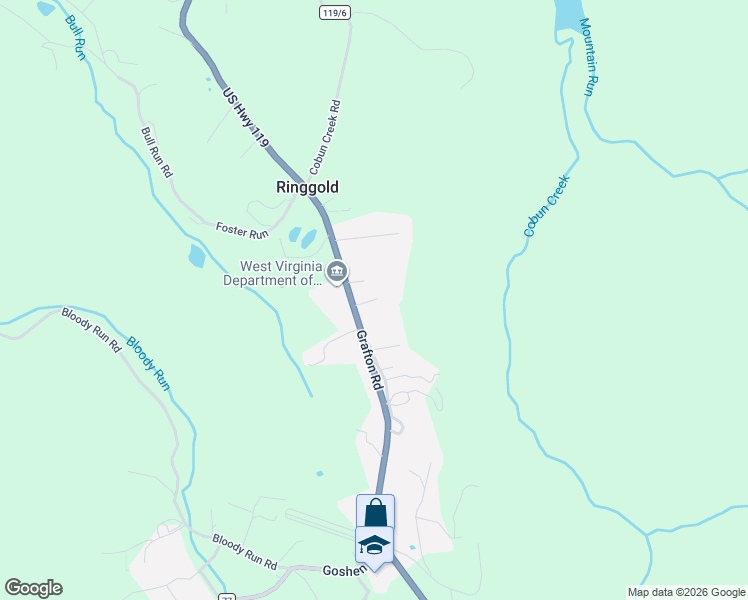 map of restaurants, bars, coffee shops, grocery stores, and more near 1521 Grafton Road in Morgantown