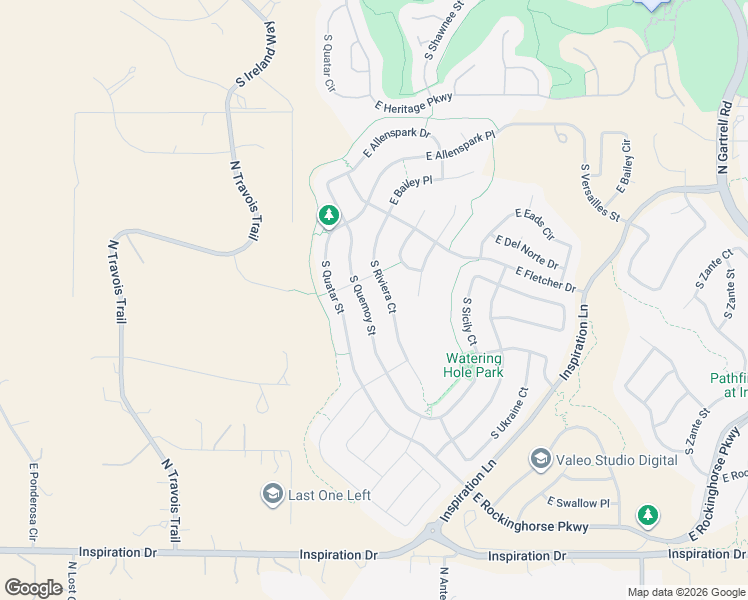 map of restaurants, bars, coffee shops, grocery stores, and more near 8595 South Shawnee Court in Aurora