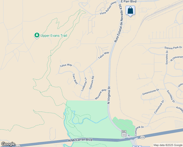 map of restaurants, bars, coffee shops, grocery stores, and more near 3590 Gypsum Road in Reno