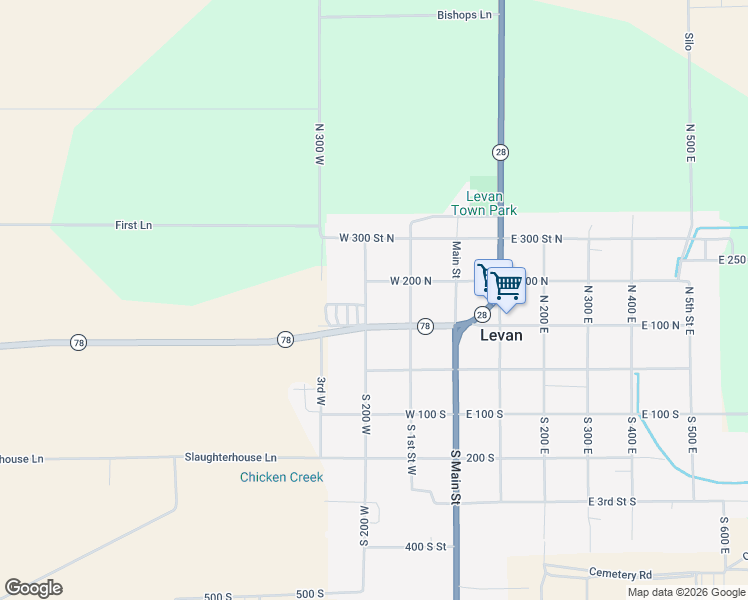 map of restaurants, bars, coffee shops, grocery stores, and more near 160 North 200 West in Levan
