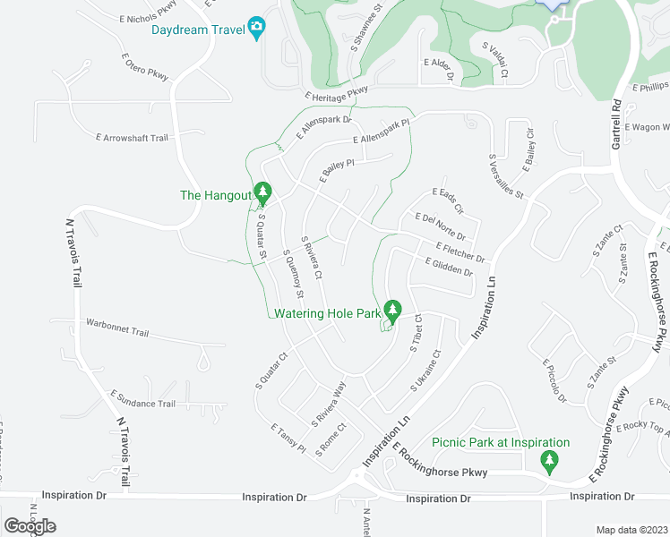 map of restaurants, bars, coffee shops, grocery stores, and more near 8595 South Shawnee Court in Aurora